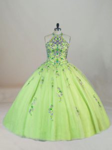 Affordable Yellow Green Sleeveless Embroidery Lace Up Quinceanera Gowns