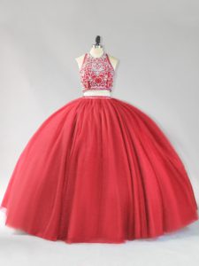 Superior Halter Top Sleeveless Tulle Quinceanera Dresses Beading Backless