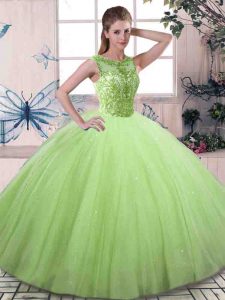 Clearance Sleeveless Floor Length Beading Lace Up 15th Birthday Dress