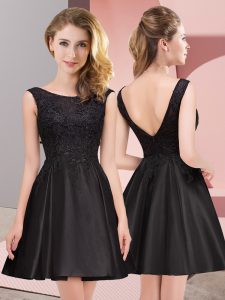 Exquisite Black Wedding Guest Dresses Wedding Party with Lace Scoop Sleeveless Zipper