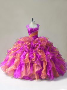 Beading and Ruffles Sweet 16 Dresses Multi-color Zipper Sleeveless