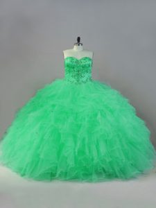Ball Gowns Vestidos de Quinceanera Apple Green Sweetheart Tulle Sleeveless Floor Length Lace Up
