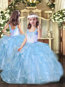 Floor Length Ball Gowns Sleeveless Baby Blue Kids Formal Wear Lace Up