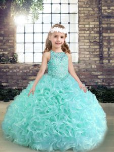 Nice Apple Green Scoop Lace Up Beading Little Girl Pageant Dress Sleeveless