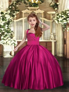 Best Satin Straps Sleeveless Lace Up Ruching Little Girls Pageant Dress Wholesale in Fuchsia