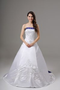 White Strapless Neckline Beading and Embroidery Bridal Gown Sleeveless Lace Up