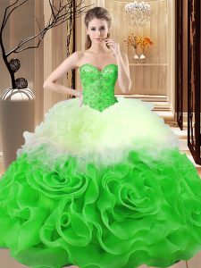 Beading and Ruffles 15th Birthday Dress Multi-color Lace Up Sleeveless Floor Length
