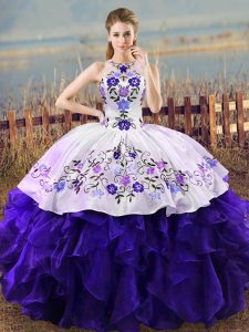 Most Popular White And Purple Sleeveless Organza Lace Up Sweet 16 Quinceanera Dress for Sweet 16 and Quinceanera