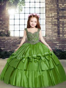 Beading Pageant Dresses Green Lace Up Sleeveless Floor Length