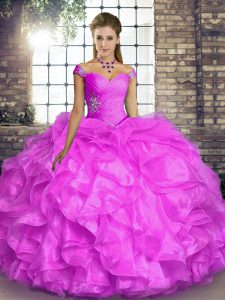 Latest Beading and Ruffles Quinceanera Gowns Lilac Lace Up Sleeveless Floor Length