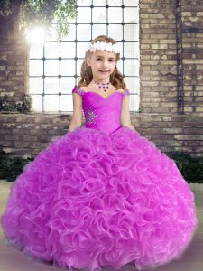 Latest Lilac Straps Lace Up Beading and Ruching Little Girls Pageant Dress Wholesale Sleeveless