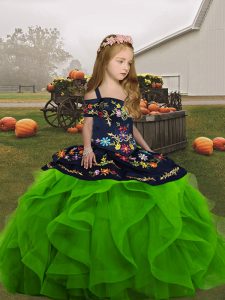 Excellent Sleeveless Floor Length Embroidery and Ruffles Lace Up Pageant Dress for Womens with Green