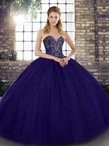 Purple Sweetheart Neckline Beading Quinceanera Gowns Sleeveless Lace Up