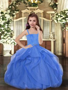 Glorious Blue Lace Up Little Girls Pageant Dress Wholesale Beading Sleeveless Floor Length