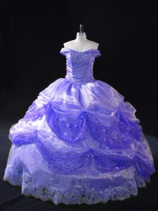 Edgy Off The Shoulder Sleeveless Lace Up Sweet 16 Dress Lavender Organza