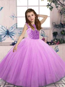 Bateau Sleeveless Lace Up Kids Pageant Dress Lilac Tulle