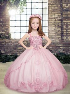 Eye-catching Lilac Sleeveless Tulle Lace Up Child Pageant Dress for Party and Wedding Party