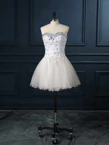 Champagne Lace Up Bridal Gown Beading and Lace Sleeveless Mini Length