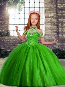 Stylish Green Off The Shoulder Lace Up Beading Pageant Dress Womens Sleeveless