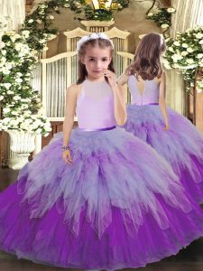 Great Ruffles Glitz Pageant Dress Multi-color Backless Sleeveless Floor Length