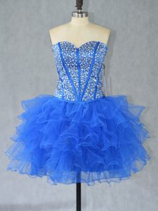 Ball Gowns Evening Dress Blue Sweetheart Organza Sleeveless Mini Length Lace Up