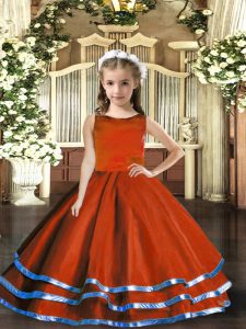 Fashion Tulle Scoop Sleeveless Lace Up Ruffled Layers Pageant Dress Toddler in Rust Red