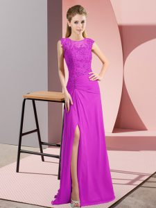 Excellent Floor Length Column/Sheath Sleeveless Fuchsia Homecoming Dress Zipper