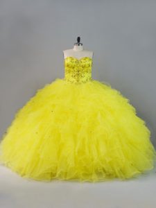 Yellow Green Sweetheart Neckline Beading and Ruffles Sweet 16 Quinceanera Dress Sleeveless Lace Up