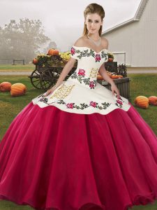 Embroidery Quinceanera Gowns Hot Pink Lace Up Sleeveless Floor Length