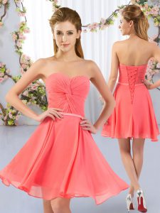 Spectacular Mini Length Empire Sleeveless Watermelon Red Wedding Party Dress Lace Up