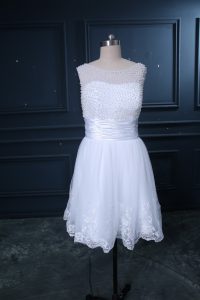 Sleeveless Beading and Lace Lace Up Wedding Gowns with White