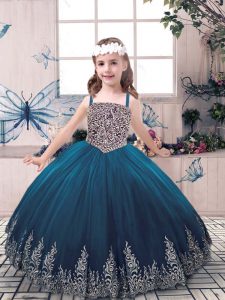 Straps Sleeveless Lace Up Pageant Dress Teal Tulle