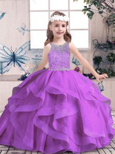 Low Price Scoop Sleeveless Lace Up Kids Pageant Dress Purple Tulle