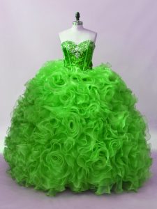 Amazing Green Organza Lace Up Sweet 16 Dress Sleeveless Floor Length Beading and Ruffles