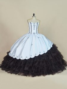 Ideal Sleeveless Lace Up Floor Length Embroidery and Ruffled Layers Ball Gown Prom Dress