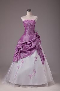 Sophisticated Floor Length Lilac Quinceanera Gown Strapless Sleeveless Lace Up