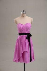 Perfect Lilac Empire Sweetheart Sleeveless Chiffon Knee Length Zipper Ruching Dress for Prom