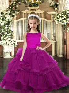 Wonderful Floor Length Purple Little Girls Pageant Gowns Scoop Sleeveless Lace Up