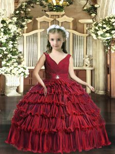 Sleeveless Beading and Ruffled Layers Backless Little Girls Pageant Dress