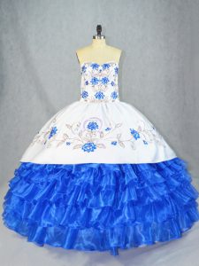 Sweetheart Sleeveless Organza Sweet 16 Dress Embroidery and Ruffled Layers Lace Up