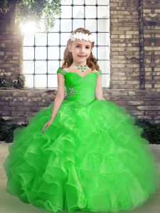 Popular Straps Sleeveless Organza Child Pageant Dress Beading and Ruffles Lace Up
