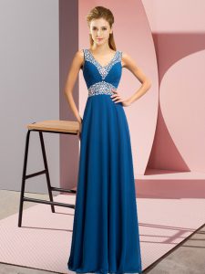 Blue Prom and Party with Beading V-neck Sleeveless Lace Up