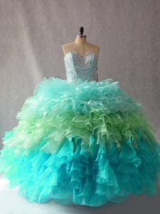 Perfect Floor Length Multi-color Ball Gown Prom Dress Sweetheart Sleeveless Lace Up
