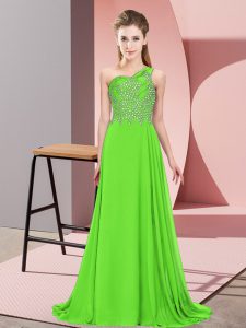 Sleeveless Floor Length Beading Side Zipper Prom Evening Gown with Green