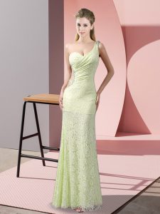 Cute Floor Length Column/Sheath Sleeveless Yellow Green Prom Party Dress Criss Cross