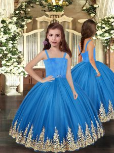 New Arrival Baby Blue Lace Up Little Girls Pageant Dress Wholesale Embroidery Sleeveless Floor Length