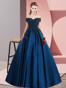 Navy Blue Sleeveless Lace Floor Length 15 Quinceanera Dress