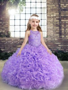 Scoop Sleeveless Lace Up Pageant Dress for Womens Lavender Fabric With Rolling Flowers