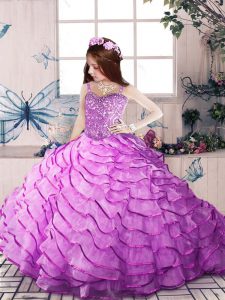 Organza Sleeveless Little Girl Pageant Gowns Court Train and Ruffled Layers