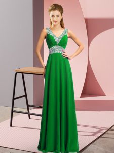 Floor Length Green Prom Party Dress V-neck Sleeveless Lace Up